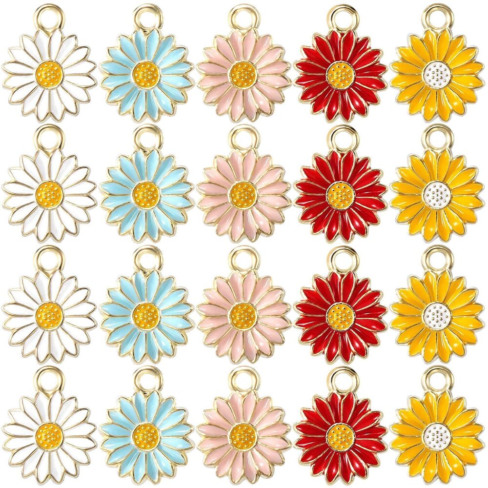 7086 50PCS Sunflower Charm Pendants for Jewelry Making, Colorful Flowers